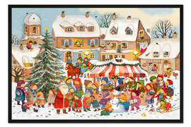 Gerahmter Kunstdruck Winterzauber auf dem Marktplatz