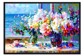 Gerahmter Kunstdruck Blüten in einem Haus am Meer