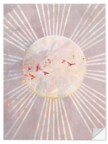 Selvklebende plakat Sun Boho Birds Pink