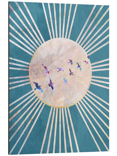 Stampa su alluminio Sun Boho Birds Blue