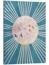 Aluminium print Sun Boho Birds Blue