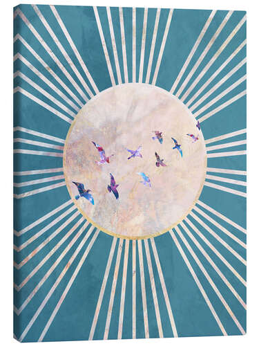 Canvas print Sun Boho Birds Blue