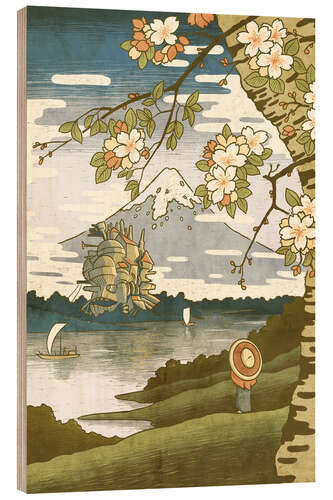 Cuadro de madera The Castle and Mount Fuji