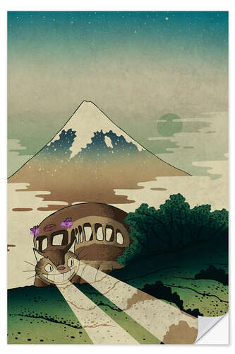 Selvklæbende plakat Catbus and Mount Fuji