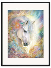 Gerahmter Kunstdruck Edles Weißes Pferd