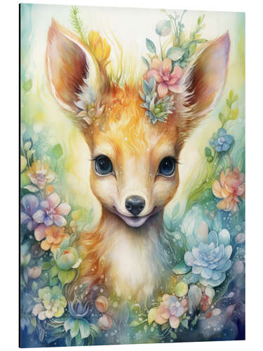 Tableau en aluminium Babyhirsch in the Magic Garden