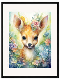 Gerahmter Kunstdruck Babyhirsch im Zaubergarten