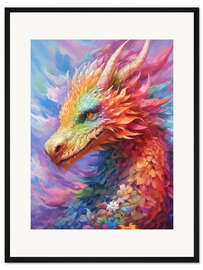 Gerahmter Kunstdruck Freundlicher Blumen Drache