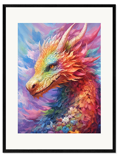 Kehystetty taidepainatus Friendly Floral Dragon