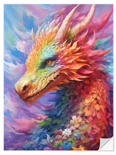 Selvklebende plakat Friendly Floral Dragon