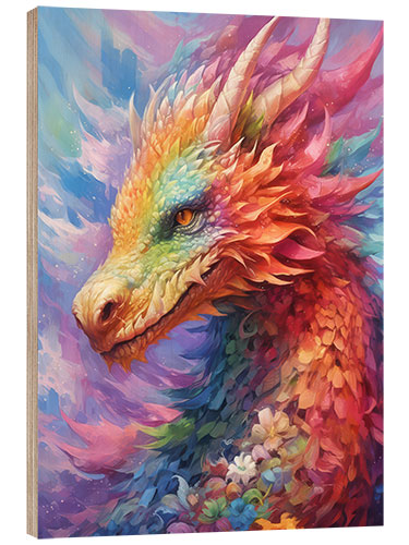 Quadro de madeira Friendly Floral Dragon