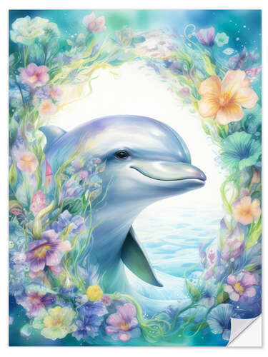 Selvklebende plakat Adorable Dolphin