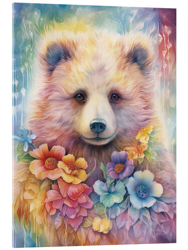 Acrylic print Baby bear with Floral Pendant