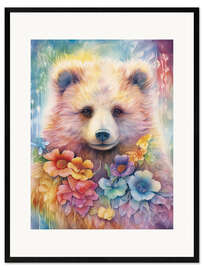 Impresión de arte enmarcada Baby bear with Floral Pendant