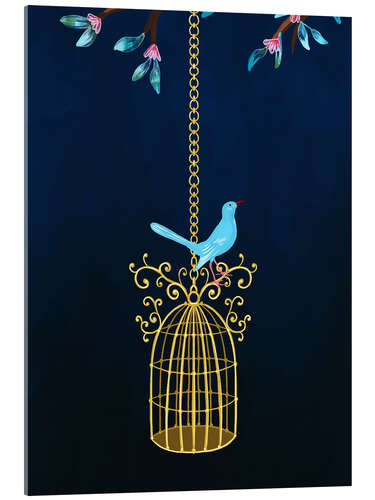 Stampa su vetro acrilico Pretty Birdcage with Blue Bird