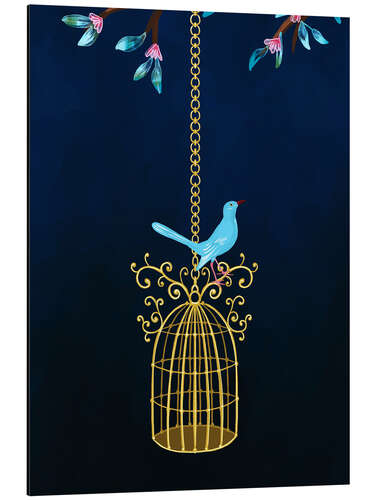 Aluminiumsbilde Pretty Birdcage with Blue Bird