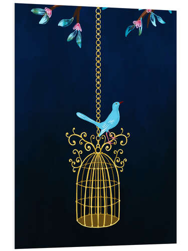 Tableau en PVC Pretty Birdcage with Blue Bird