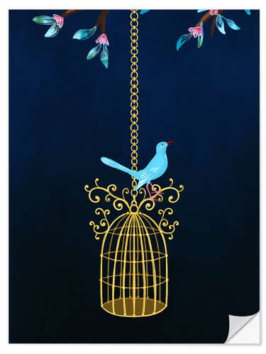 Autocolante decorativo Pretty Birdcage with Blue Bird