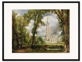 Gerahmter Kunstdruck Kathedrale von Salisbury vom Gelände des Bischofs aus, 1822