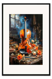 Gerahmter Kunstdruck Geige Stillleben