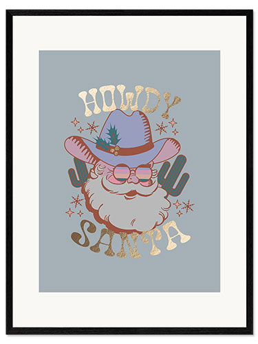 Inramat konsttryck Howdy Santa