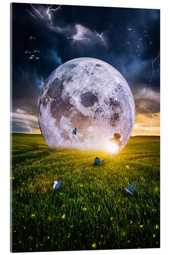 Akrylbilde Moon, Lantern and Butterflies