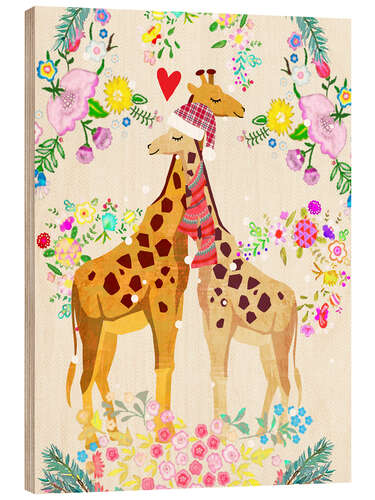 Wood print Giraffe Love