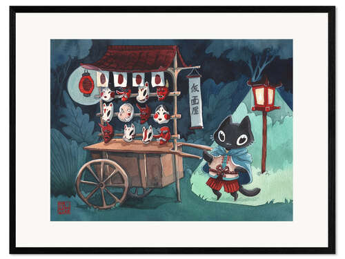 Framed art print Cat Sells Traditional Masks