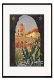 Gerahmter Kunstdruck Gartenhof mit Arkade und Turm in Palermo, Italien
