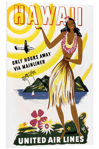 Foam board print Hawaiian Woman Hula Dancing, United Air Lines