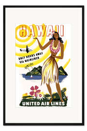 Gerahmter Kunstdruck Hawaiianische Frau beim Hula-Tanz, United Air Lines