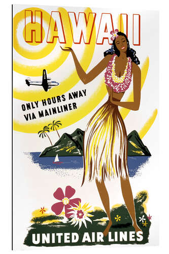 Tableau en plexi-alu Hawaiian Woman Hula Dancing, United Air Lines