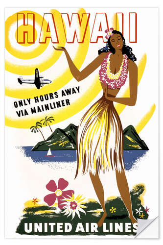 Wandsticker Hawaiianische Frau beim Hula-Tanz, United Air Lines