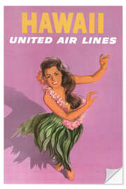 Selvklæbende plakat Hawaii, United Air Lines