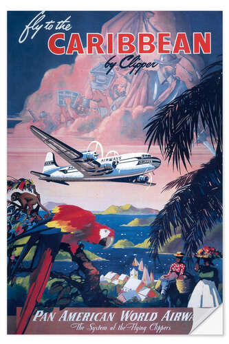 Selvklebende plakat Caribbean Vintage Travel, 1935