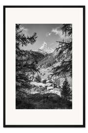 Gerahmter Kunstdruck Blick auf das Matterhorn, Zermatt, Schweiz