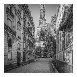 Poster Straßenansicht mit dem Eiffelturm im Hintergrund