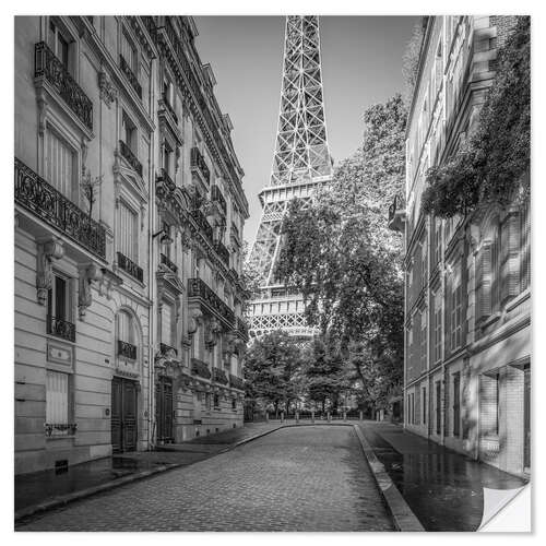 Selvklebende plakat Street View With the Eiffel Tower in the Background