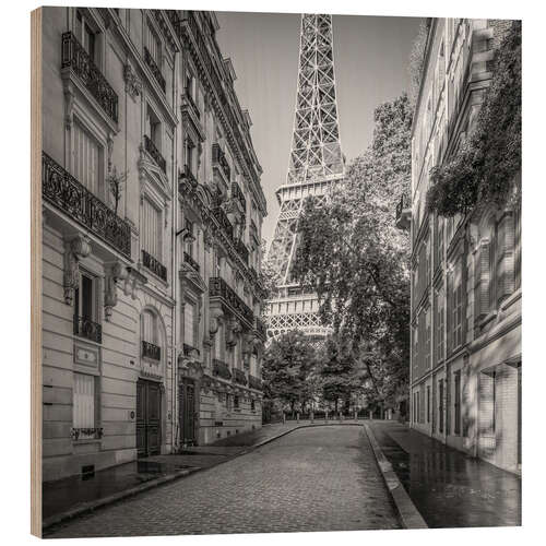 Wood print Street View With the Eiffel Tower in the Background