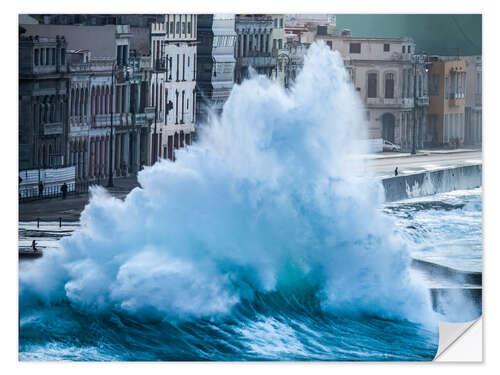 Sticker mural Large Wave Crashes on to the Malecon in Havana, Cuba