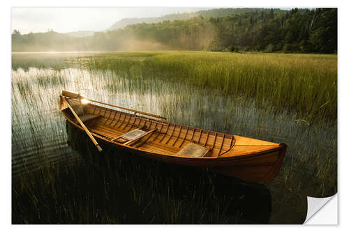 Adesivo murale Adirondack Canoe Floats on Connery Pond at Sunrise