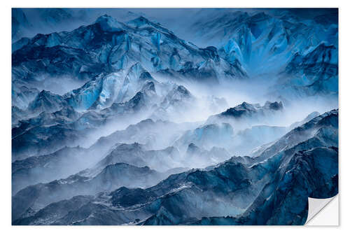 Selvklebende plakat Fog on Lamplugh Glacier at Glacier Bay National Park, Alaska