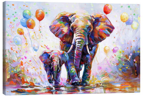 Quadro em tela Elephants Colourful Celebration