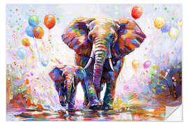 Selvklebende plakat Elephants Colourful Celebration