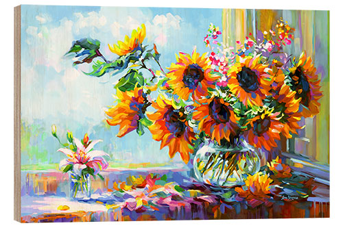 Wood print Sunflowers Morning Glory