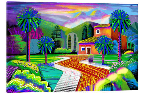 Tableau en verre acrylique Cottage in Lush Landscape