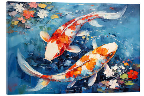 Acrylglasbild Koi Karpfen im Teich