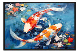 Gerahmter Kunstdruck Koi Karpfen im Teich