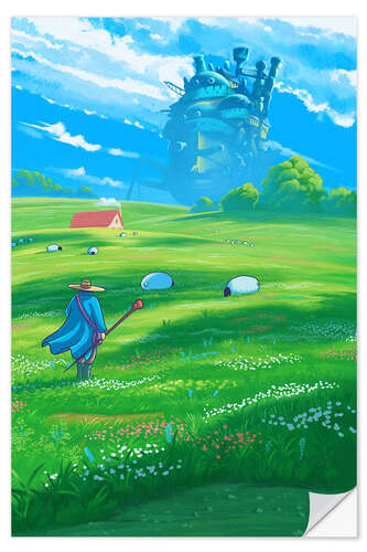 Sticker mural Green Field and Castle