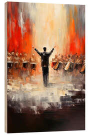 Holzbild Dirigent vor großem Orchester